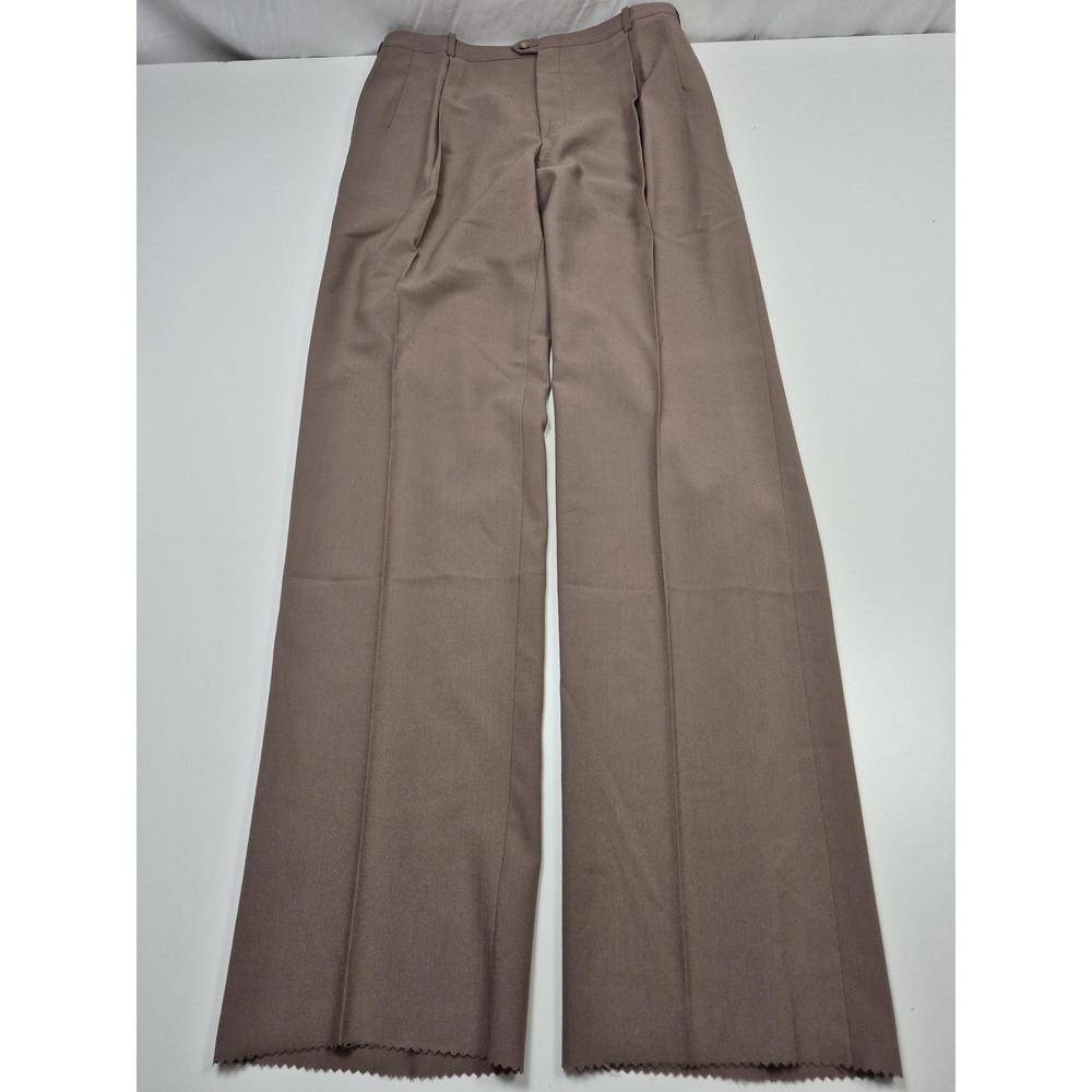 VTG Sansabelt Dress Pants Mens 34x36 Brown Pleated Wool Elastic Waist Unhemmed